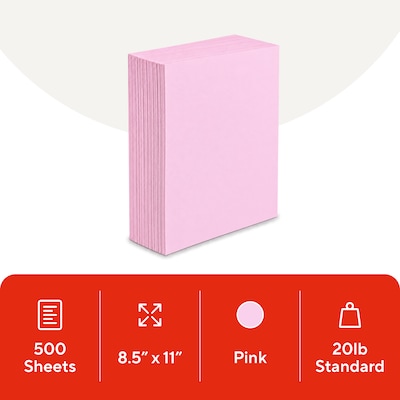 Staples Pastel 30% Recycled Color Copy Paper, 20 lbs., 8.5" x 11", Pink, 500/Ream (14779)