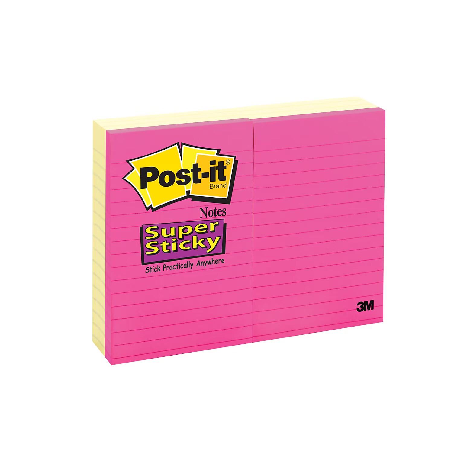 Post-it Super Sticky Notes, 4 x 6, Assorted Colors, Lined, 100 Sheets/Pad, 8 Pads/Pack (660-6SS+2YWB)