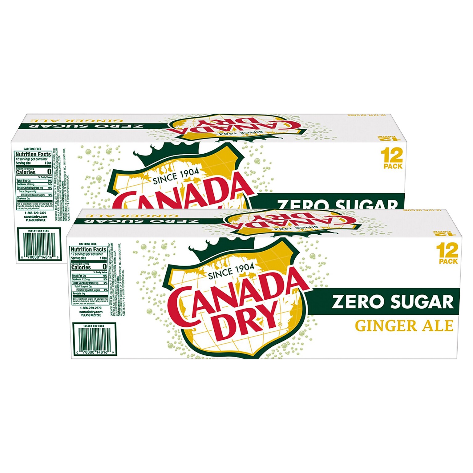Canada Dry Zero Sugar Ginger Ale Soda, 12 oz., 24/Carton (00078000148169)