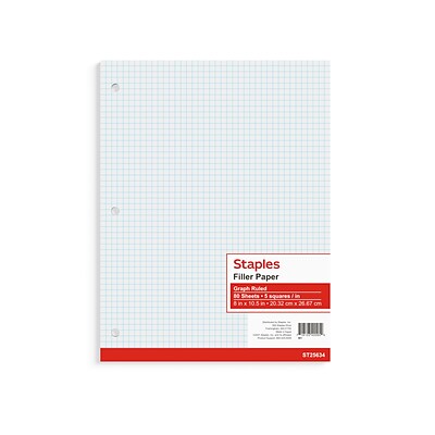 Staples® Graph Ruled Filler Paper, 5 Sq/In, 8 x 10.5, White, 80 Sheets/Pack (ST25634D)