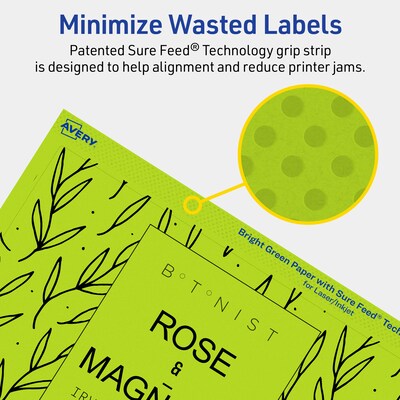Avery Printable Rectangle Multipurpose Labels, 4.75" x 7.75", Bright Green, 160/Box (94255)