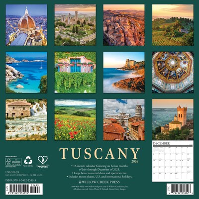 2026 Willow Creek Tuscany 12 x 12 Monthly Wall Calendar (55595)
