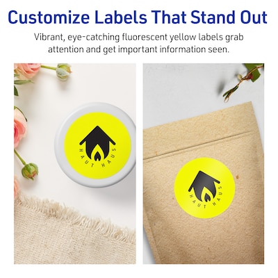 Avery Round Laser/Inkjet Multipurpose Labels, 2.75" Dia, Neon Yellow (480/Box)