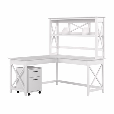 Bush Furniture Key West 60 L-Shaped Computer Desk and Mobile 2-Drawer File Cabinet Bundle, Pure White Oak (KWS049WT)