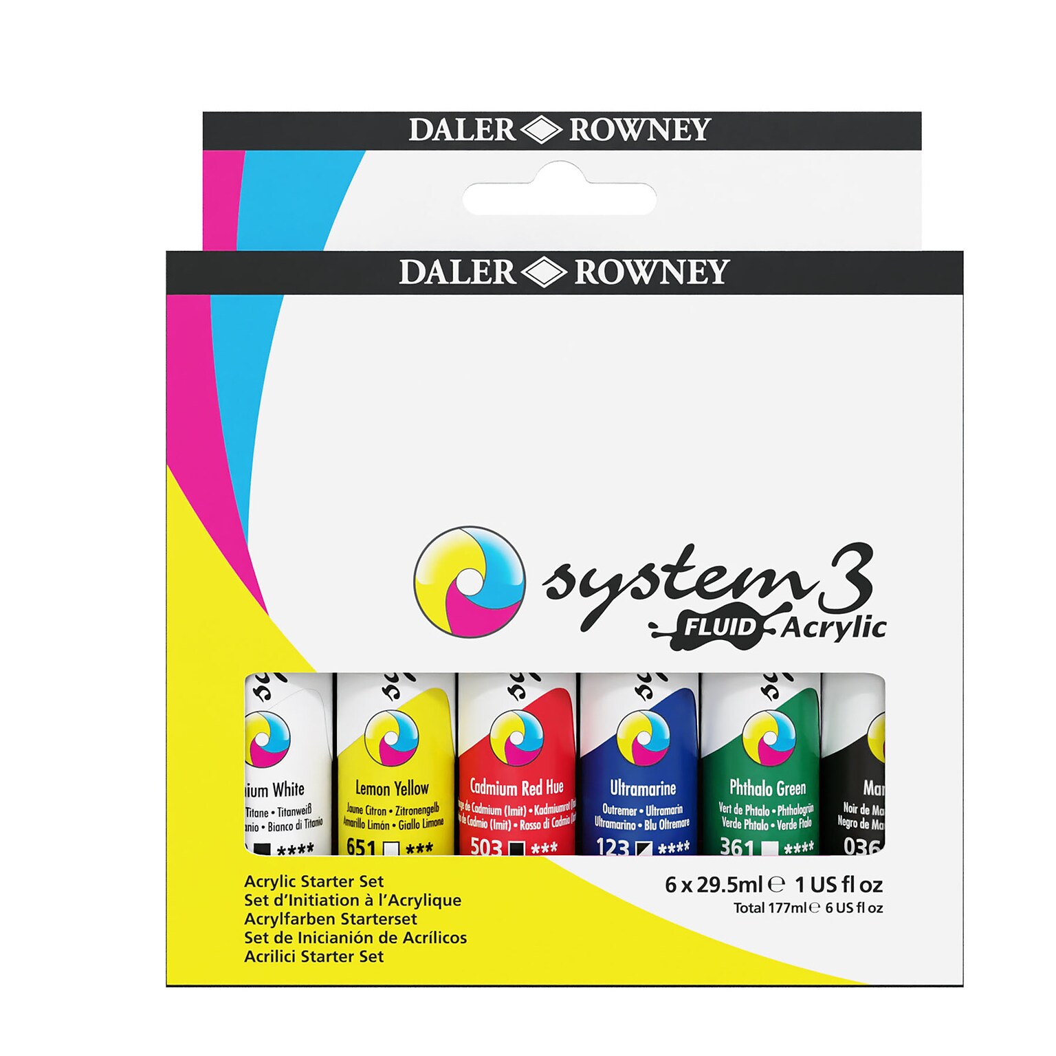 Daler-Rowney System3 Fluid Acrylic Paint, Assorted Colors, 29.5ml, 6/Set (DRWD139029100)