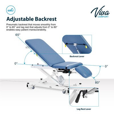 Viva Comfort XRO Electric Height and Back Adjustable Exam Table with Stirrups, 600 lbs Capacity, Blue (ADI903-22-BLU-MK)