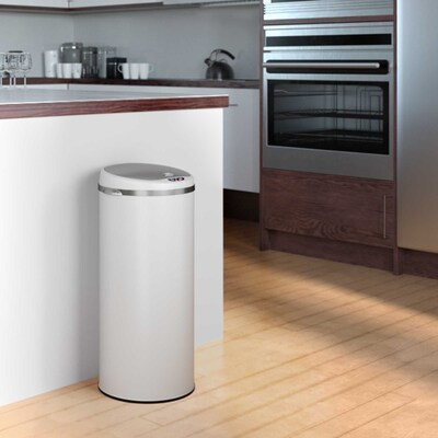 iTouchless Stainless Steel Round Sensor Trash Can with AbsorbX Odor Control System, White, 13 Gal. (MT13RW)