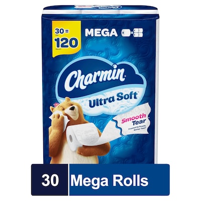 Charmin Ultra Soft Mega Toilet Paper, 2-Ply, White, 244 Sheets/Roll, 30 Rolls/Pack (01537)