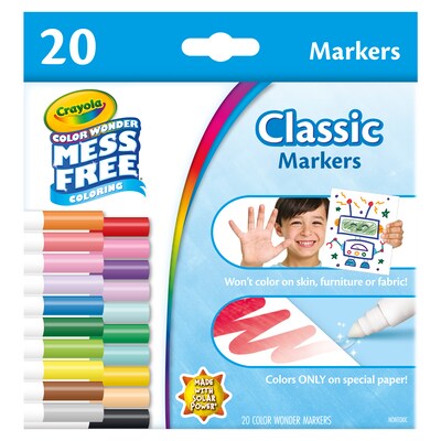 Crayola Color Wonder Washable Water-Based Markers, Assorted Colors, 20/Pack (75-2857)