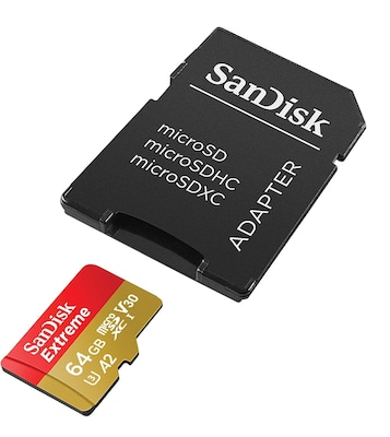 SanDisk Extreme 64GB microSDXC Memory Card with Adapter, Class 10, UHS I ,V30 (SDSQXAH 064G GN6MA)
