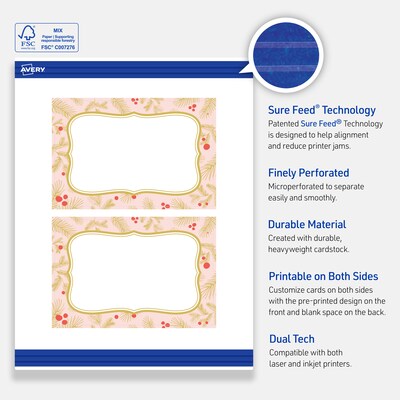 Avery Gold-Pink Berries Matte Blank Card, White, 20/Pack (S00-FGK)
