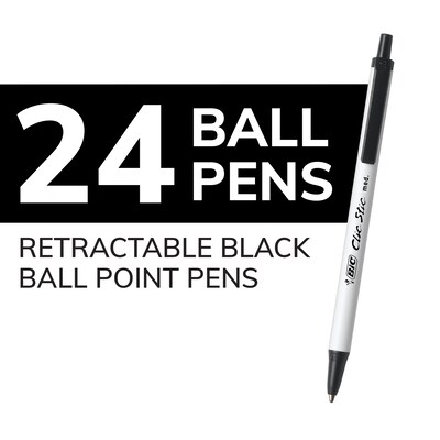 BIC Clic Stic Retractable Ballpoint Pen, Medium Point, 1.0mm, Black Ink, 24/Pack (CSM241-BLK)