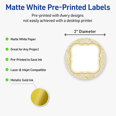 Avery Round Laser/Inkjet Multipurpose Labels, 2, White, 120/Pack (19479371085)