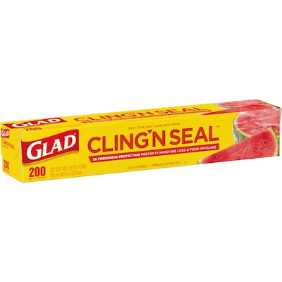 Glad Cling'N Seal Plastic Food Wrap, 200 Sq. Ft., 12/Carton (00020)