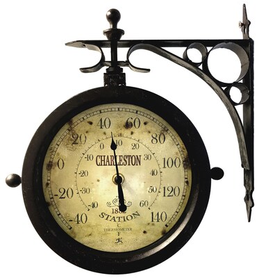 Infinity Instruments The Charleston Indoor/Outdoor Double-Sided Antique Clock, 8, Rust Finished