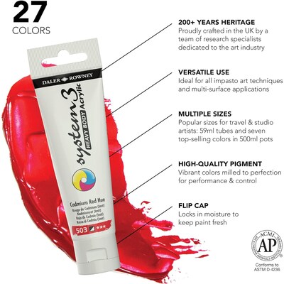 Daler-Rowney System3 Acrylic Paint, Heavy Body, Starter Set, Assorted Colors, 59ml, 6 Pieces (DRW140900123)