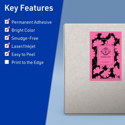 Avery Laser/Inkjet Rectangle Multipurpose Labels, 5.5 x 8.5, Bright Pink, 20/Pack (94229)