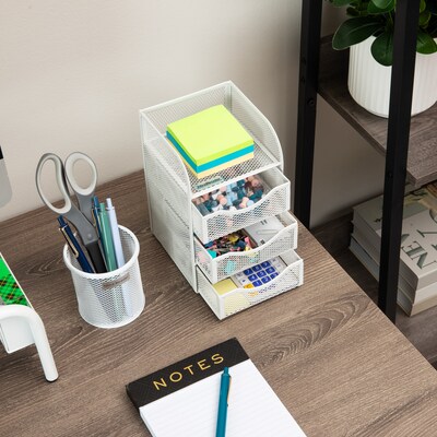 Mind Reader 4-Compartment Metal Desk Organizer, White (MESHMINI-WHT)