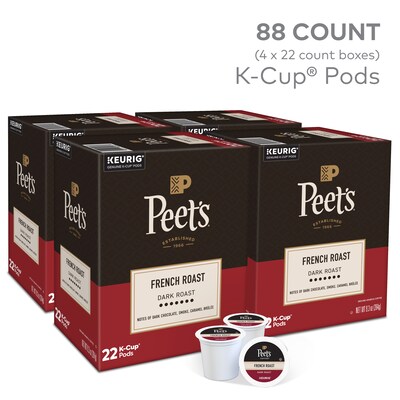 Peets Coffee French Roast Keurig Single Serve K-Cup Pods, Dark Roast, 88/Carton, 22/Box (5000377806)
