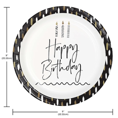 Creative Converting Golden Wishes Happy Birthday Plates, Black/Gold, 32/Pack (DTC365089DPLT)