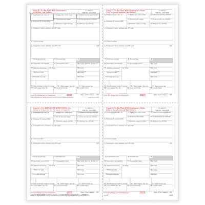 ComplyRight 2023 W-2 Tax Form, 1-Part, 4-Up, Copy B, C, 2, 500/Pack (5205B)