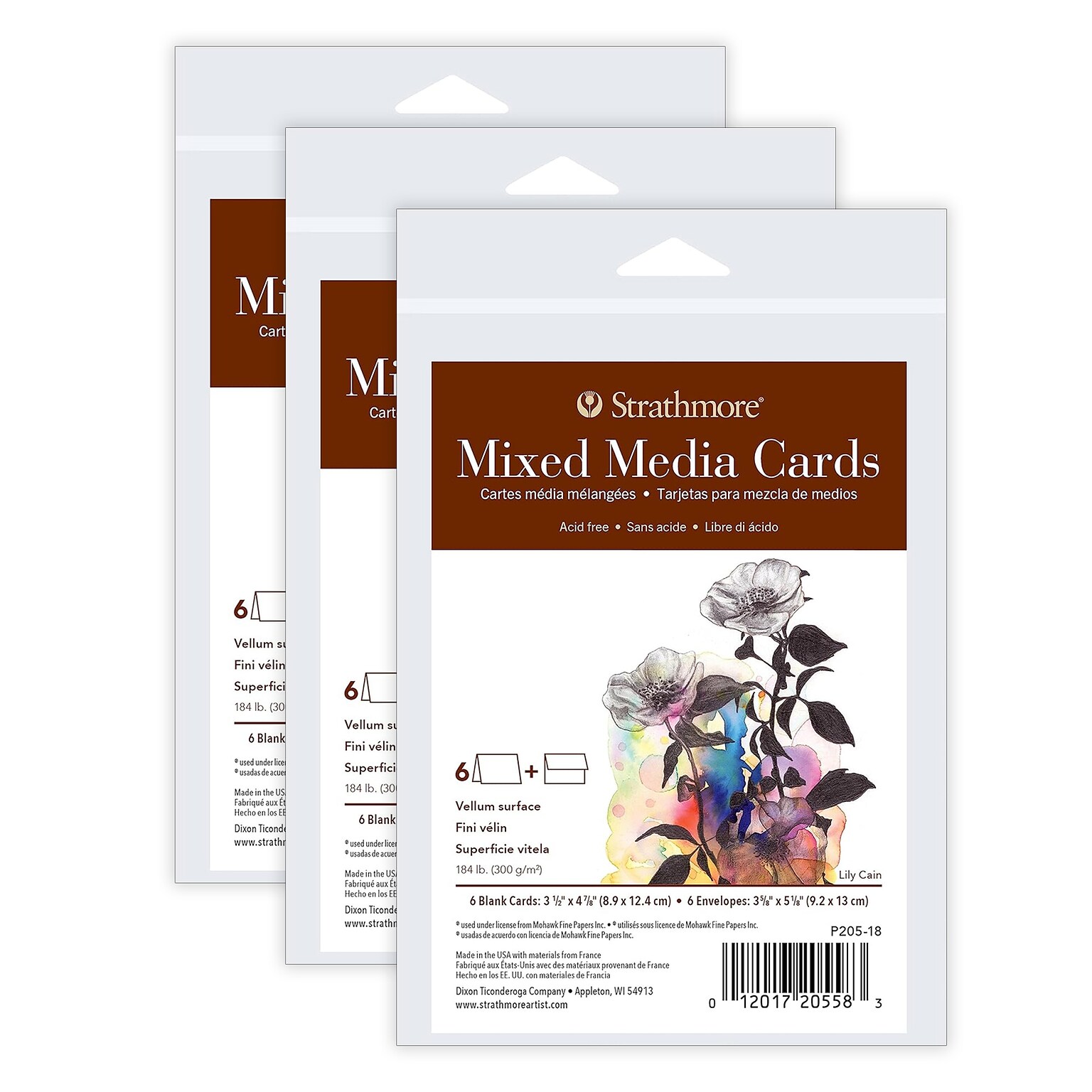 Strathmore 400 Series Mixed Media Cards & Envelopes, 4.875 x 3.5, White, 6/Pack, 3 Packs/Bundle (STTP20518-3)