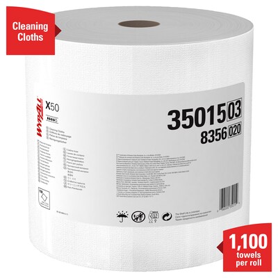 WypAll X50 Polyester Cleaning Wipers, 13.4" x 9.8", White, 1100 Sheets/Roll (35015)