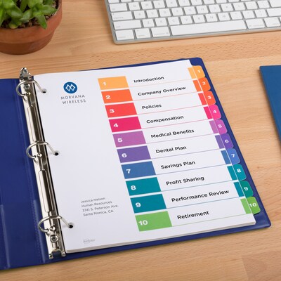 Avery Ready Index Table of Contents Paper Dividers, 1-10 Tabs, Multicolor (11135)