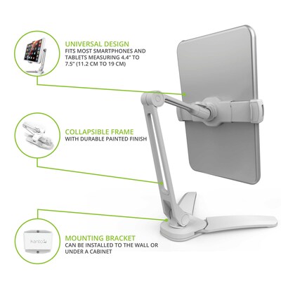 Kanto Universal Phone and Tablet Stand with Extended Arm and Mounting Brackets, White (DS250W)
