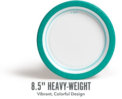 Perk™ Medium-Weight Paper Plates, 8.5", Teal/White, 125/Pack (PK54329)