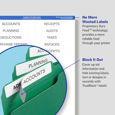 Avery TrueBlock Laser/Inkjet File Folder Labels, 2/3" x 3 7/16", Yellow, 1500 Labels Per Pack (5966)