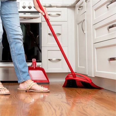 O-Cedar PowerCorner One Sweep Plastic Broom & Dustpan Set, Red/Black (172134)