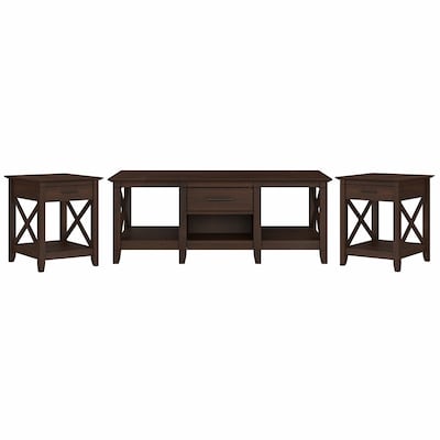 Bush Furniture Key West 47" x 24" Coffee Table with Set of 2 End Tables, Bing Cherry (KWS023BC)