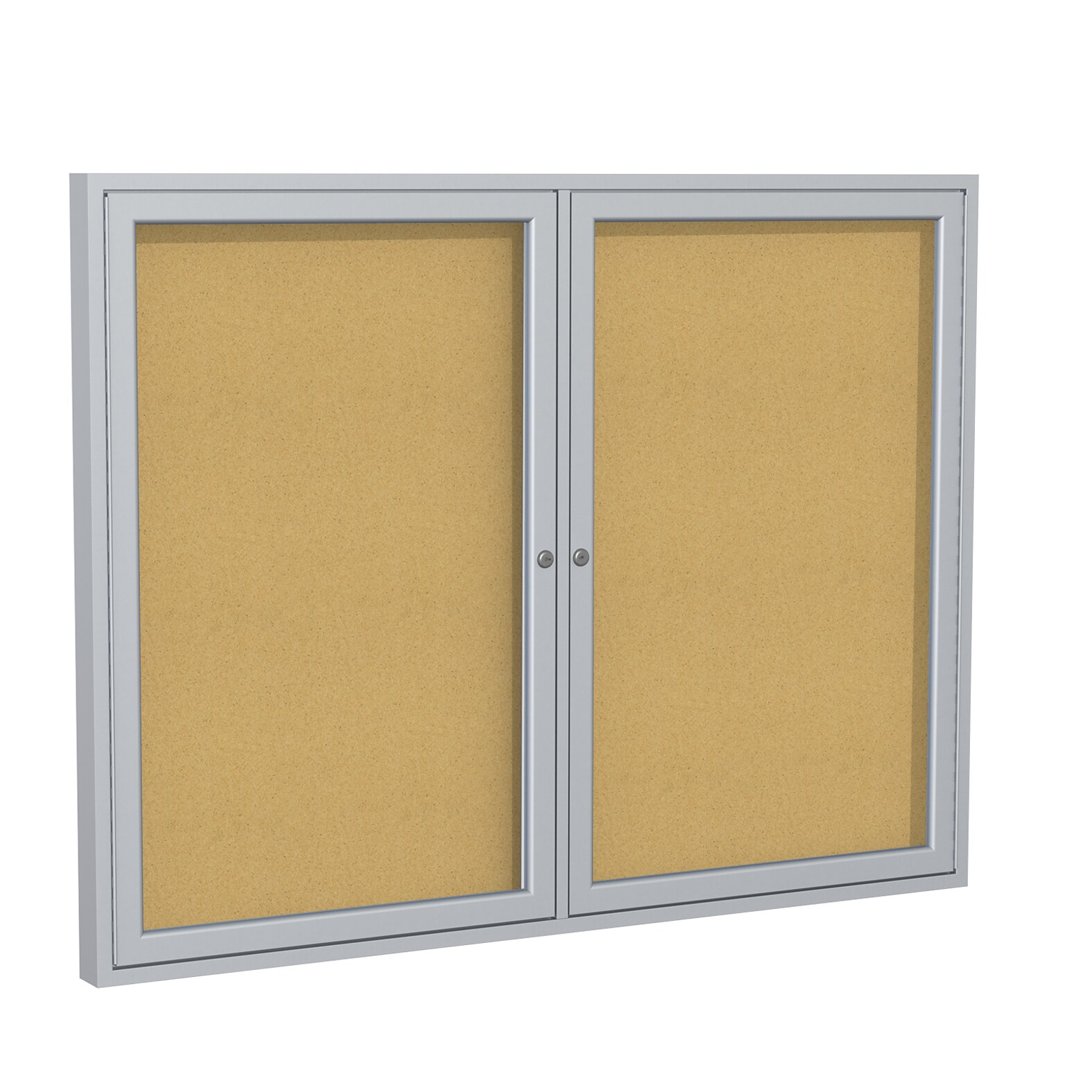 Ghent 2 Door Enclosed Natural Cork Bulletin Board, Satin Aluminum Frame, 4H x 5W, (GHEPA24860K)
