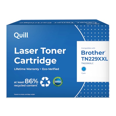 Quill TN229XXL Reman Cyan Extra High Yield Toner Cartridge Replaces Brother TN229XXLC, Prints up to 4,000 pages (QUL201689P)
