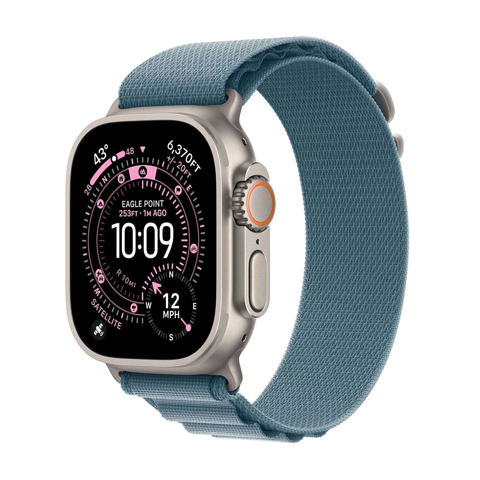 Apple Watch Ultra 3 GPS + Cellular Smartwatch, 49mm, Natural Titanium Case with Light Blue Alpine Loop, Small (MEWK4LW/A)