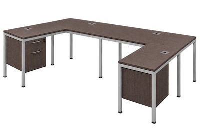 Boss Office Products Simple System 66W L-Shaped Desk with Pedestal, Driftwood, 2/Set (SGSD008-102)