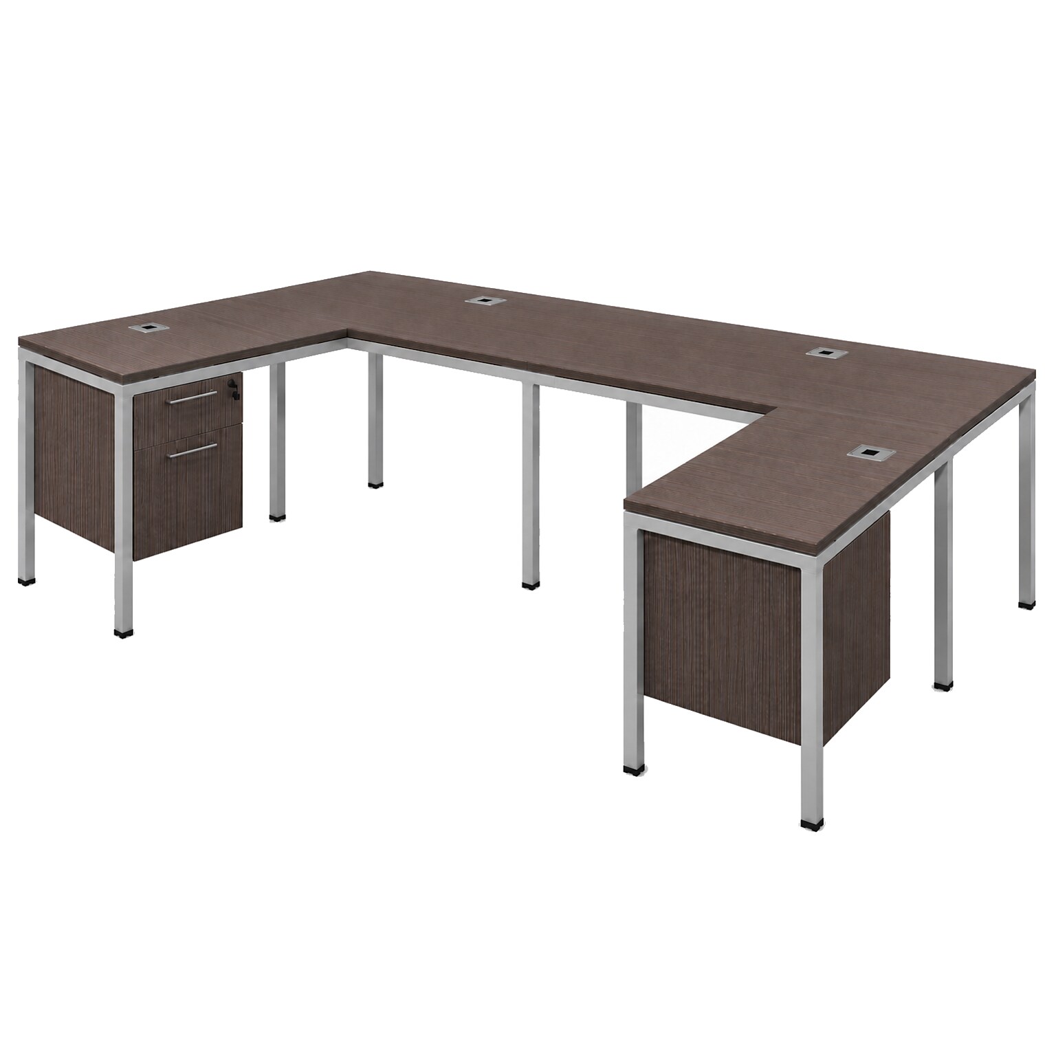 Boss Office Products Simple System 66W L-Shaped Desk with Pedestal, Driftwood, 2/Set (SGSD008-102)