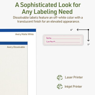 Avery Dissolvable Rectangle Multipurpose Labels, 1" x 4", Off-white, 100/Pack (94202)