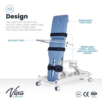 Viva Comfort Electric Height Adjustable Physical Therapy Tilt Table with Straps, 485 lbs. Capacity, Blue (ADI903-05-MK)