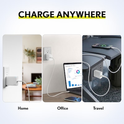Overtime W27 65W USB-C Fast Wall Charger for Laptops and Phones with GaN 3 Technology, White (OCW27WH)