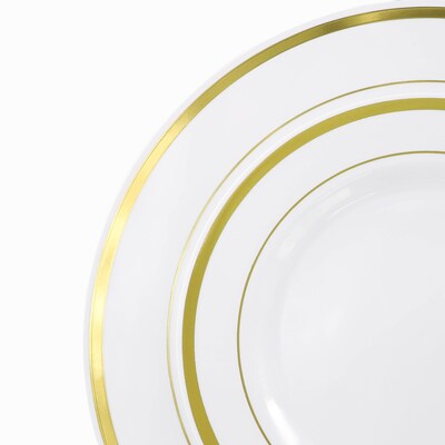 Elama Round Plastic Dinnerware Set, White/Gold, 600 Pieces (935124342M)
