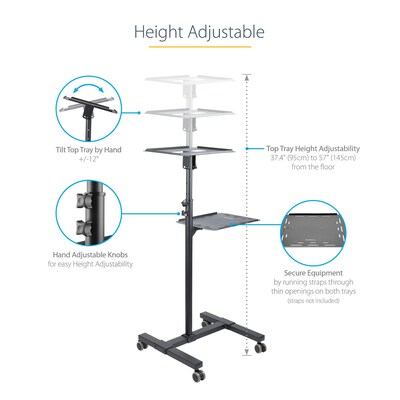 StarTech.com Mobile Projector and Laptop Stand/Cart with Lockable Wheels, Black (ADJPROJCART)
