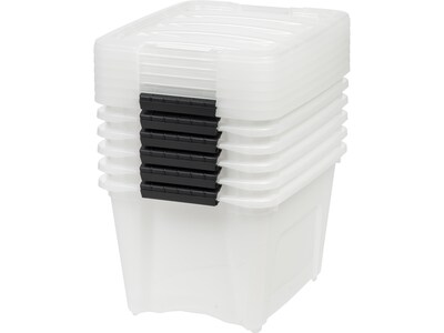 Iris Stack & Pull 19 Qt. Latch Lid Storage Bin, Translucent White/Black, 5/Pack (580027)