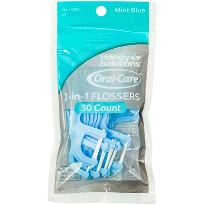 Handy Solutions 2 in 1 Dental Flossers, 30 Flossers/Pack, 12 Packs/Box, 24 Boxes/Carton