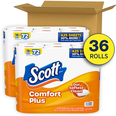 Scott Comfort Plus Toilet Paper, 1-Ply, White, 462 Sheets/Roll, 36 Mega Rolls/Pack (53329)