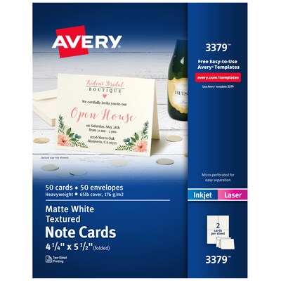 Avery Textured Genral Use Note Cards, White, 50/Pack (03379)