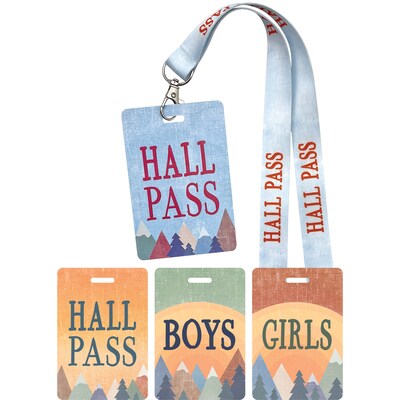 Teacher Created Resources Moving Mountains Hall Pass with Lanyard, 4/Pack, 3 Packs (TCR20321-3)