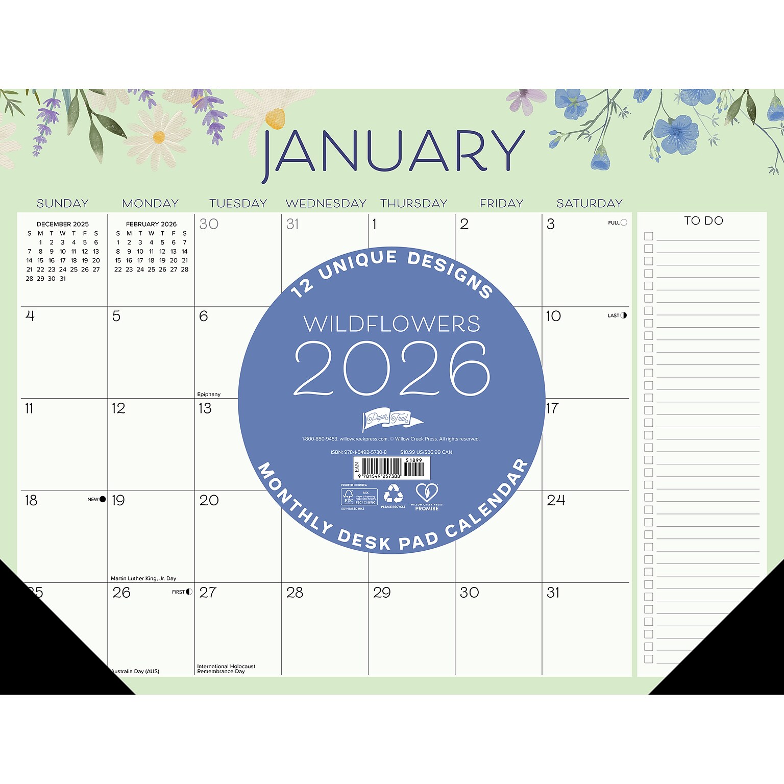 2026 Willow Creek Wildflowers 22 x 17 Monthly Desk Pad Calendar (57308)