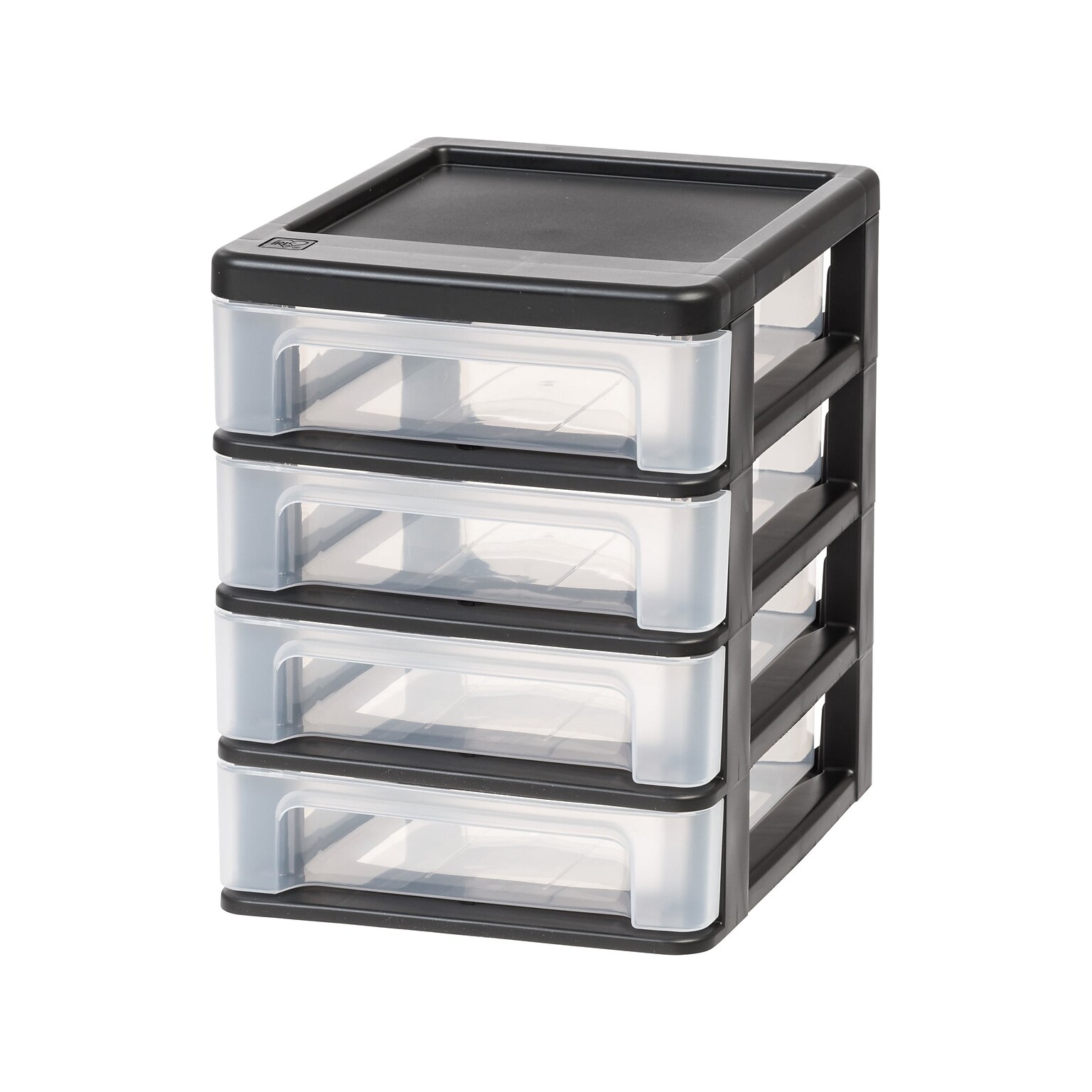 Iris Stackable 4-Drawer Storage, Plastic, Black/Translucent White, 2/Pack (586015)